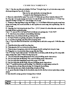 Câu hỏi trắc nghiệm môn Lịch sử Lớp 9